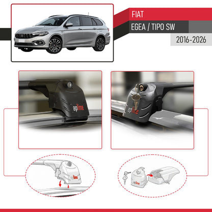 Compatible with Fiat Egea SW 2016-2025 ACE-2 Car Roof Rack Cross Bar Black Aluminium 2 Bars