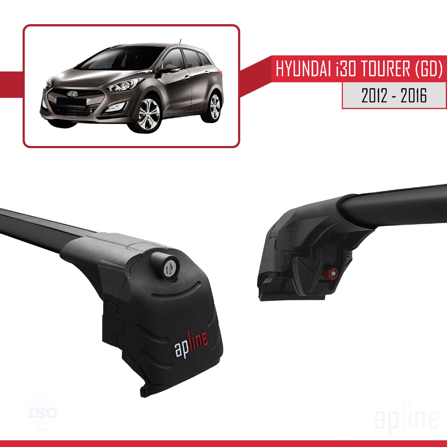 Compatible with Hyundai i30 2 (GD) Tourer 2012-2016 ACE-2 Car Roof Rack Cross Bar Black Aluminium 2 Bars