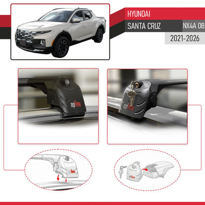 Kompatibel mit Hyundai Santa Cruz (NX4A OB) 2022-2025 ACE-2 Relingträger Dachträger Auto Gepäckträger Schwarz Aluminium 2 Stangen