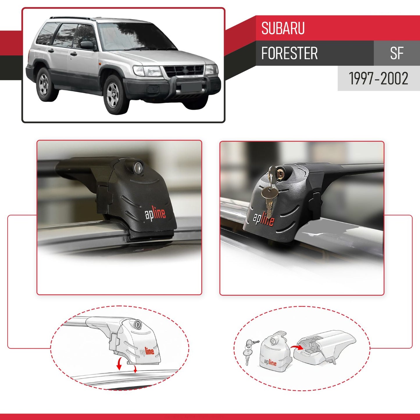 Kompatibel mit Subaru Forester (SF) 1997-2002 ACE-2 Relingträger Dachträger Auto Gepäckträger Schwarz Aluminium 2 Stangen