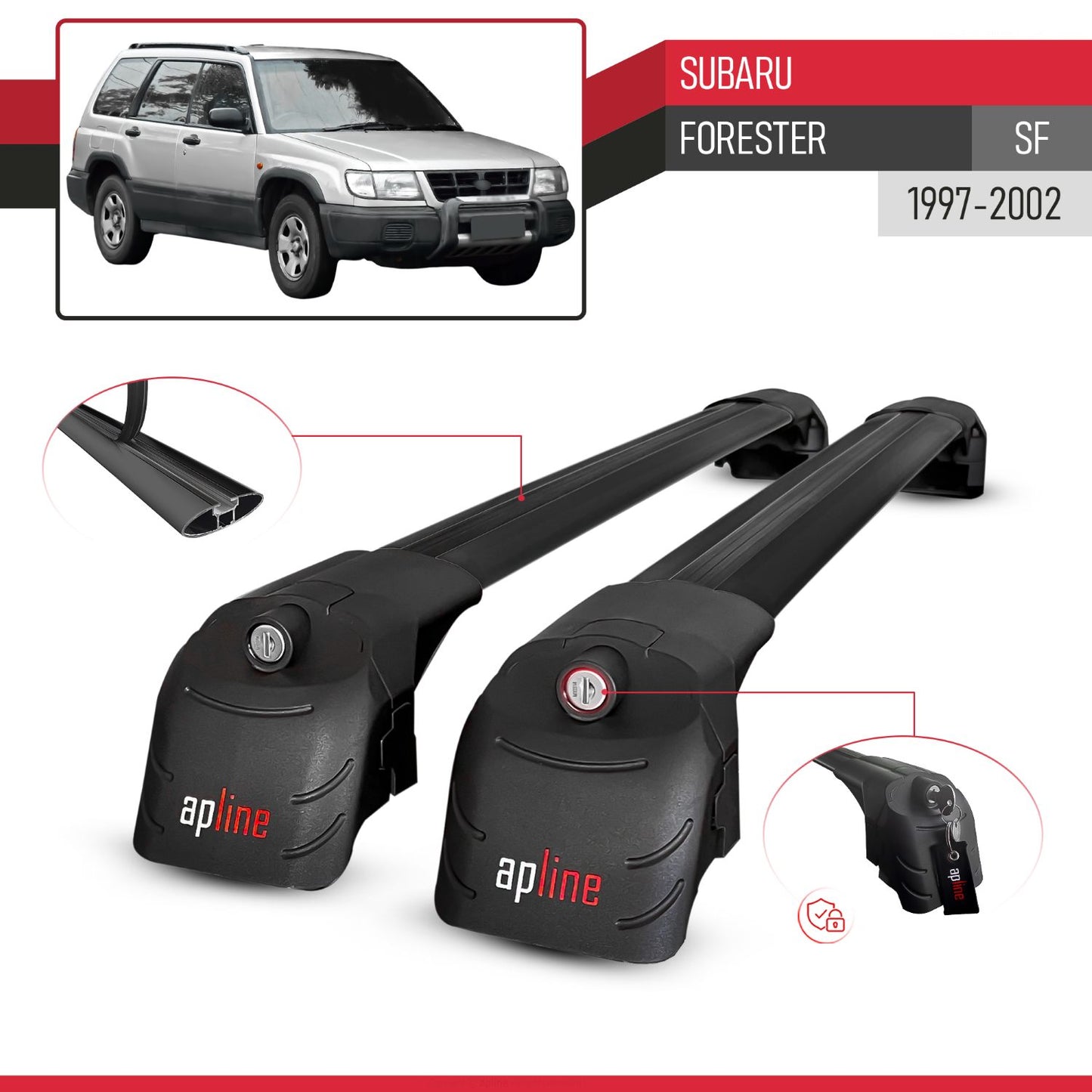 Kompatibel mit Subaru Forester (SF) 1997-2002 ACE-2 Relingträger Dachträger Auto Gepäckträger Schwarz Aluminium 2 Stangen