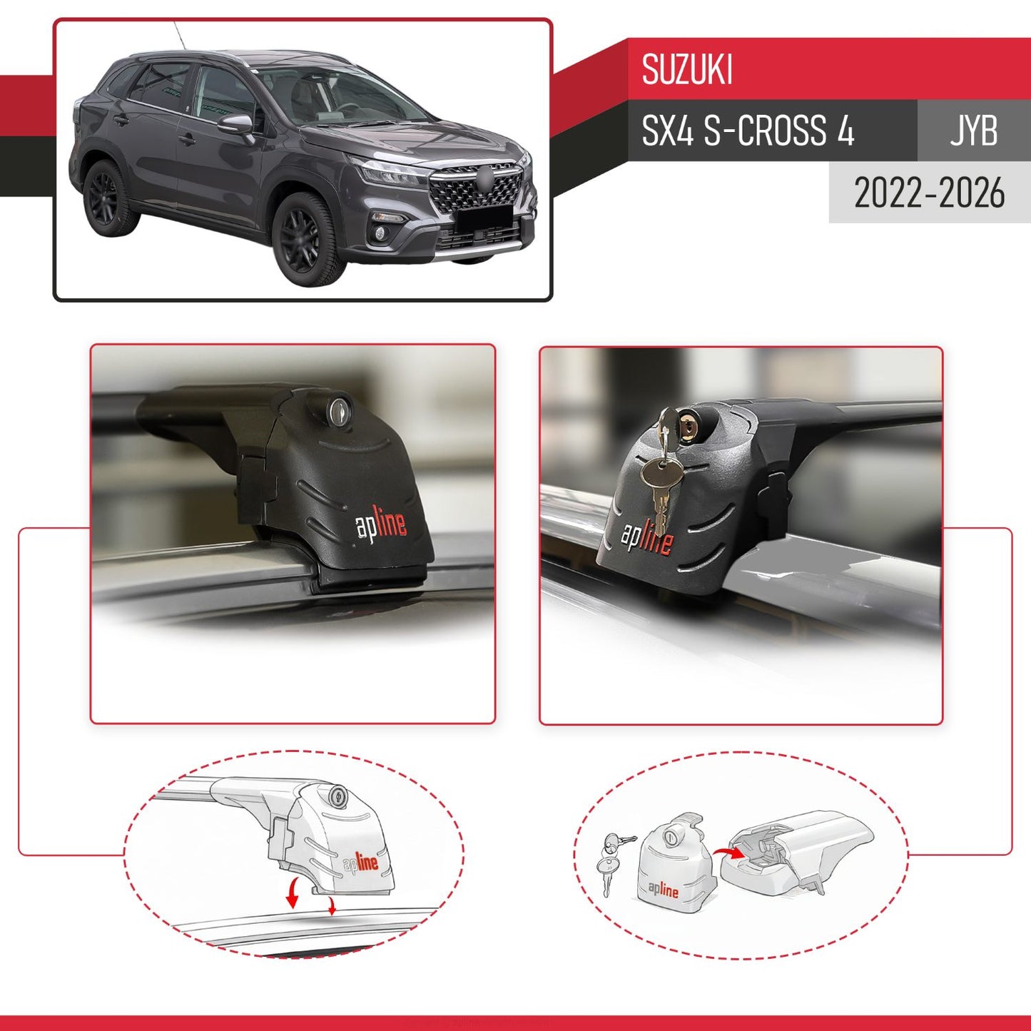 Compatible with Suzuki SX4 S-Cross 4 (JY) 2022-2025 ACE-2 Car Roof Rack Cross Bar Black Aluminium 2 Bars