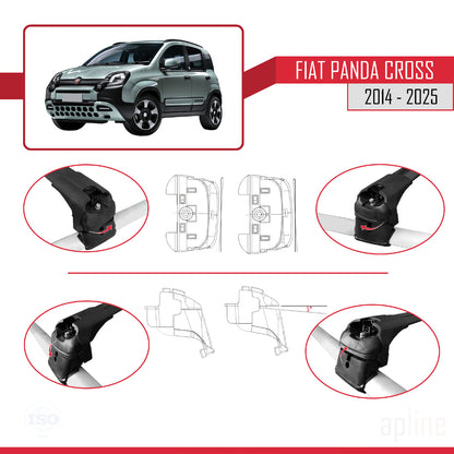 Compatible avec Fiat Panda Cross 2014-2025 ACE-2 Barres de Toit Railing Porte-Bagages de Voiture Noir Aluminium 2 Barres