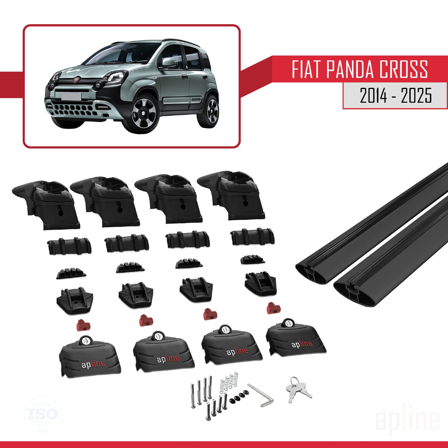 Compatible avec Fiat Panda Cross 2014-2025 ACE-2 Barres de Toit Railing Porte-Bagages de Voiture Noir Aluminium 2 Barres