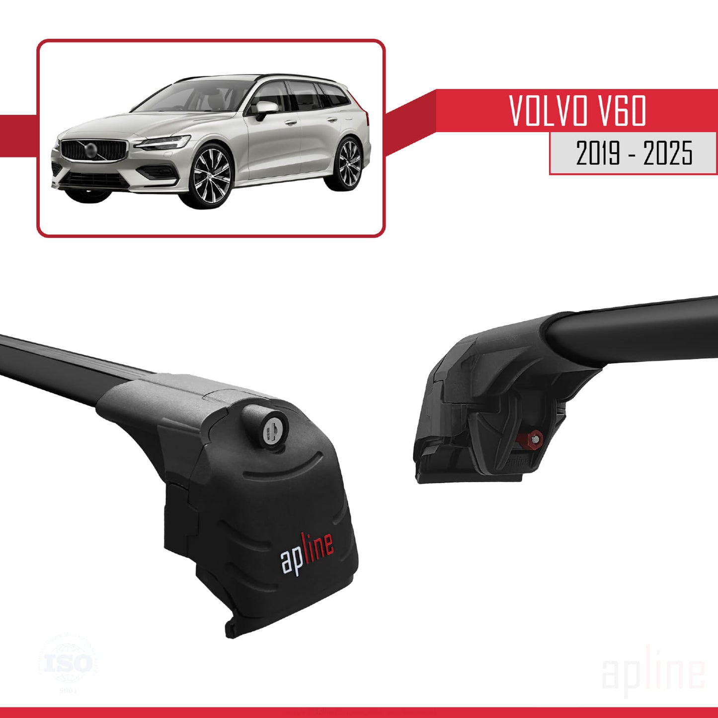 Compatible avec Volvo V60 II 2019-2025 ACE-2 Barres de Toit Railing Porte-Bagages de Voiture Noir Aluminium 2 Barres