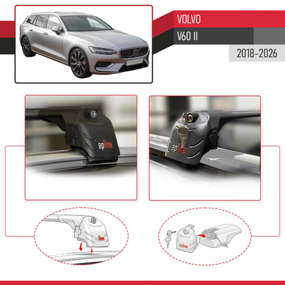 Kompatibel mit Volvo V60 II 2019-2025 ACE-2 Relingträger Dachträger Auto Gepäckträger Schwarz Aluminium 2 Stangen