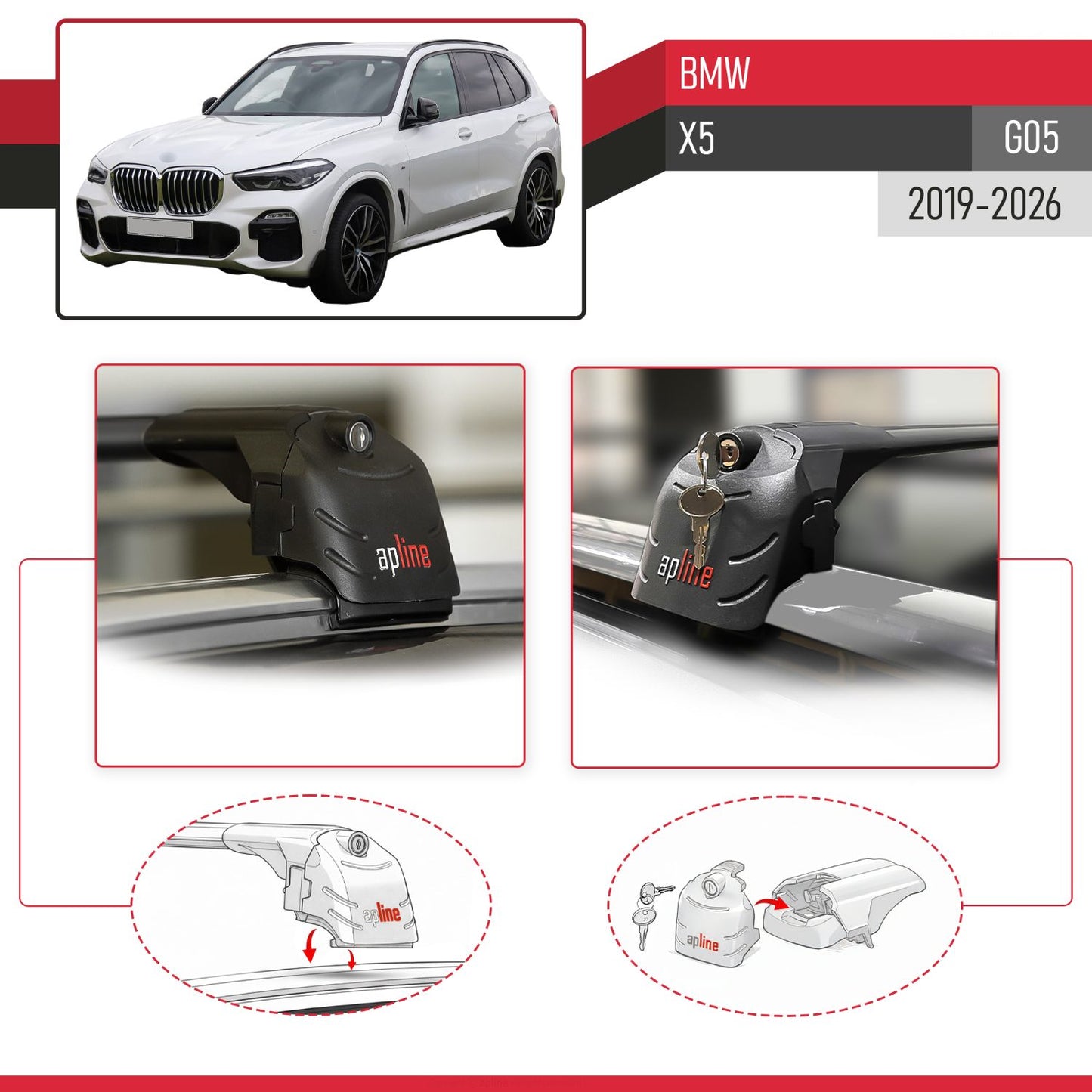 Kompatibel mit BMW X5 (G05) 2019-2025 ACE-2 Relingträger Dachträger Auto Gepäckträger Schwarz Aluminium 2 Stangen