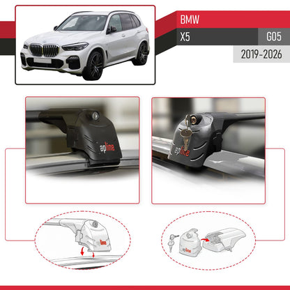Kompatibel mit BMW X5 (G05) 2019-2025 ACE-2 Relingträger Dachträger Auto Gepäckträger Schwarz Aluminium 2 Stangen