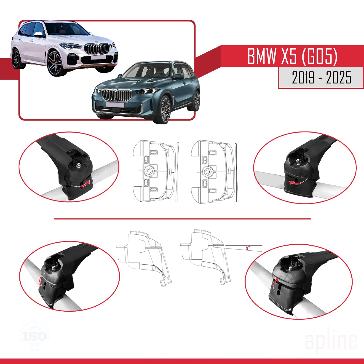 Kompatibel mit BMW X5 (G05) 2019-2025 ACE-2 Dachträger, Auto-Dachgepäckträger, schwarzes Aluminium, 2 Stangen