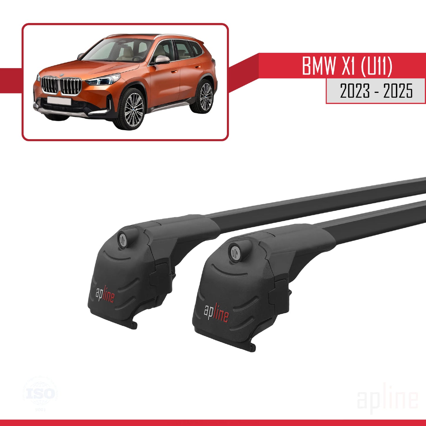 Kompatibel mit BMW X1 (U11) 2023-2025 ACE-2 Dachträger, Auto-Dachgepäckträger, schwarzes Aluminium, 2 Stangen