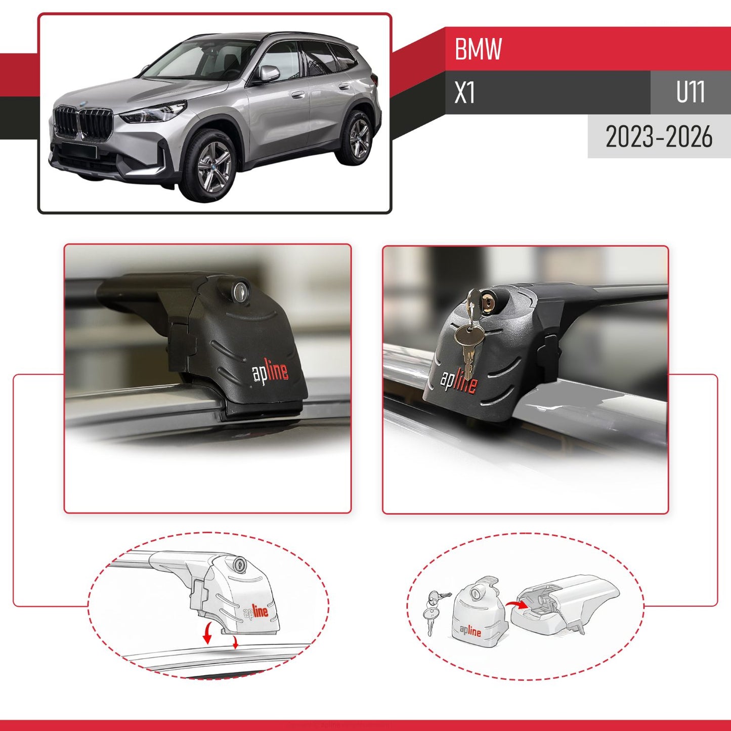 Kompatibel mit BMW X1 (U11) 2023-2025 ACE-2 Relingträger Dachträger Auto Gepäckträger Schwarz Aluminium 2 Stangen