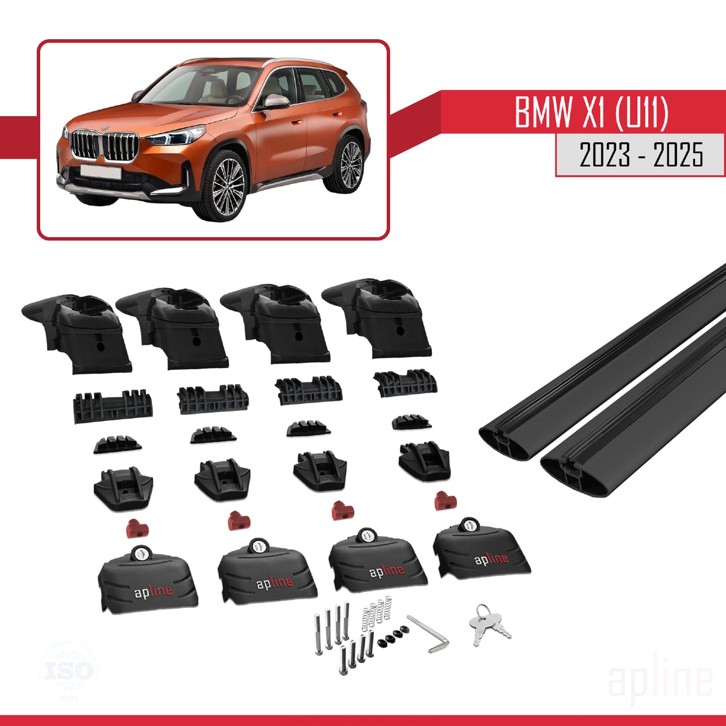 Kompatibel mit BMW X1 (U11) 2023-2025 ACE-2 Dachträger, Auto-Dachgepäckträger, schwarzes Aluminium, 2 Stangen