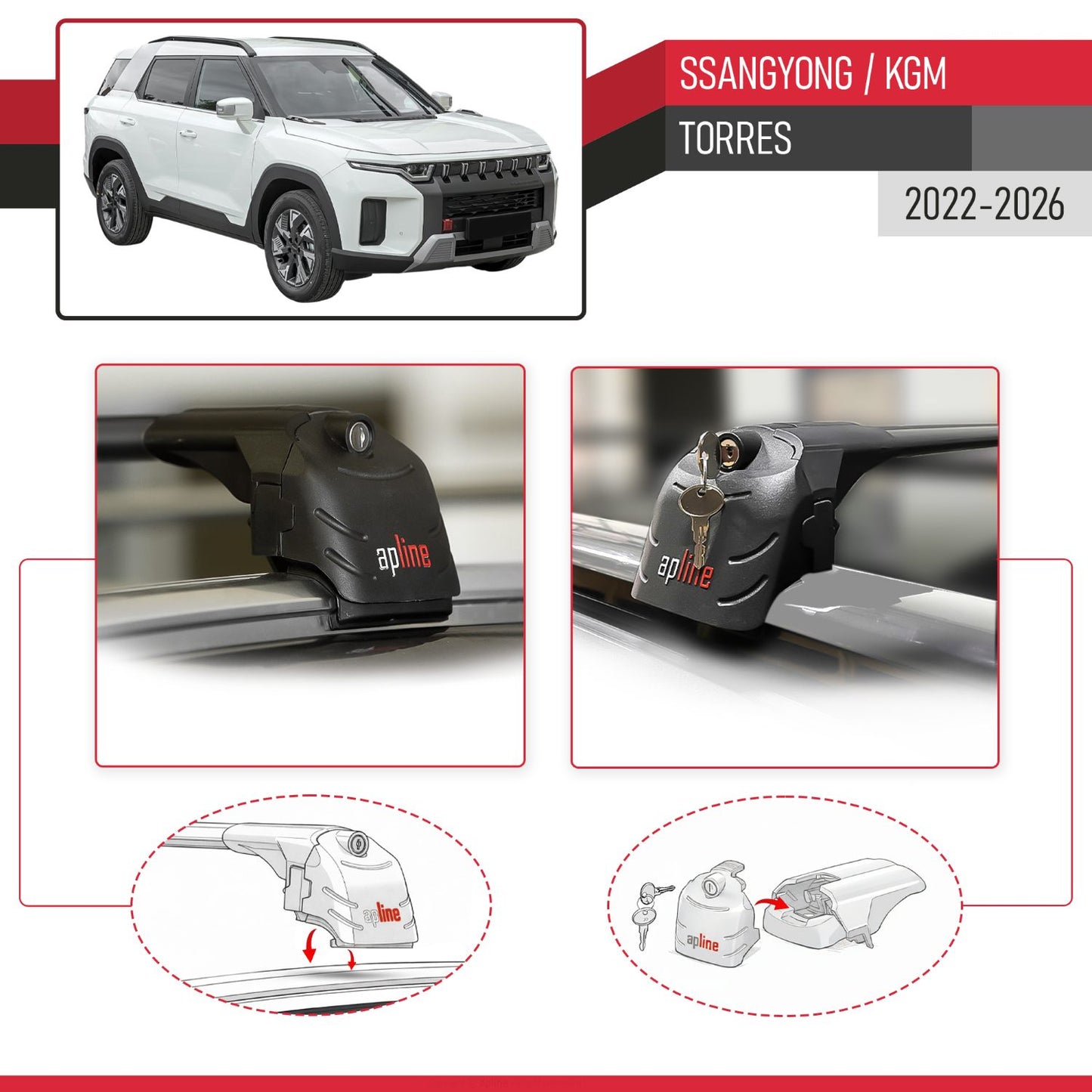 Kompatibel mit SsangYong Torres 2022-2025 ACE-2 Relingträger Dachträger Auto Gepäckträger Schwarz Aluminium 2 Stangen