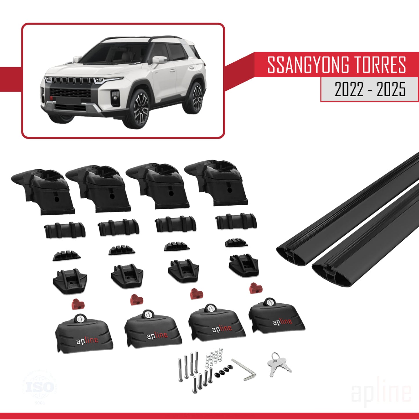 Compatible avec SsangYong Torres 2022-2025 ACE-2 Barres de Toit Railing Porte-Bagages de Voiture Noir Aluminium 2 Barres