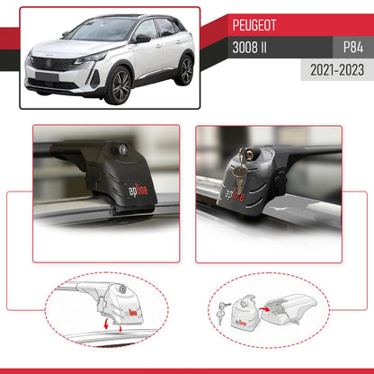 Kompatibel mit Peugeot 3008 II (P84) Post-Facelift 2021-2023 ACE-2 Relingträger Dachträger Auto Gepäckträger Schwarz Aluminium 2 Stangen