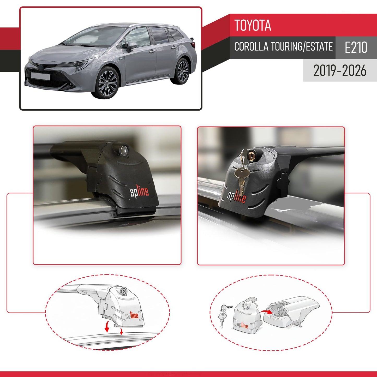 Kompatibel mit Toyota Corolla Touring (E210) 2019-2025 ACE-2 Relingträger Dachträger Auto Gepäckträger Schwarz Aluminium 2 Stangen