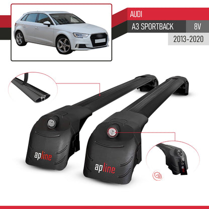 Compatible with Audi A3 Sportback 2015-2020 ACE-2 Car Roof Rack Cross Bar Black Aluminium 2 Bars