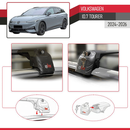 Compatible with Volkswagen ID.7 Tourer 2024-2025 ACE-2 Car Roof Rack Cross Bar Black Aluminium 2 Bars
