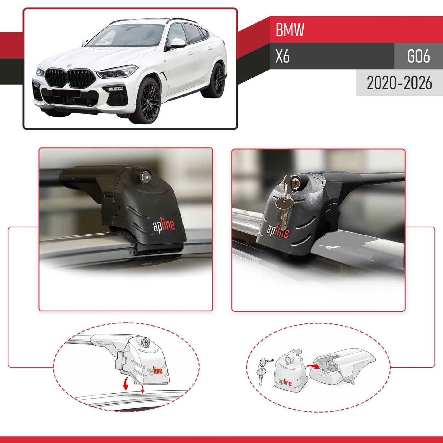 Compatible with BMW X6 (G06) 2020-2025 ACE-2 Car Roof Rack Cross Bar Black Aluminium 2 Bars