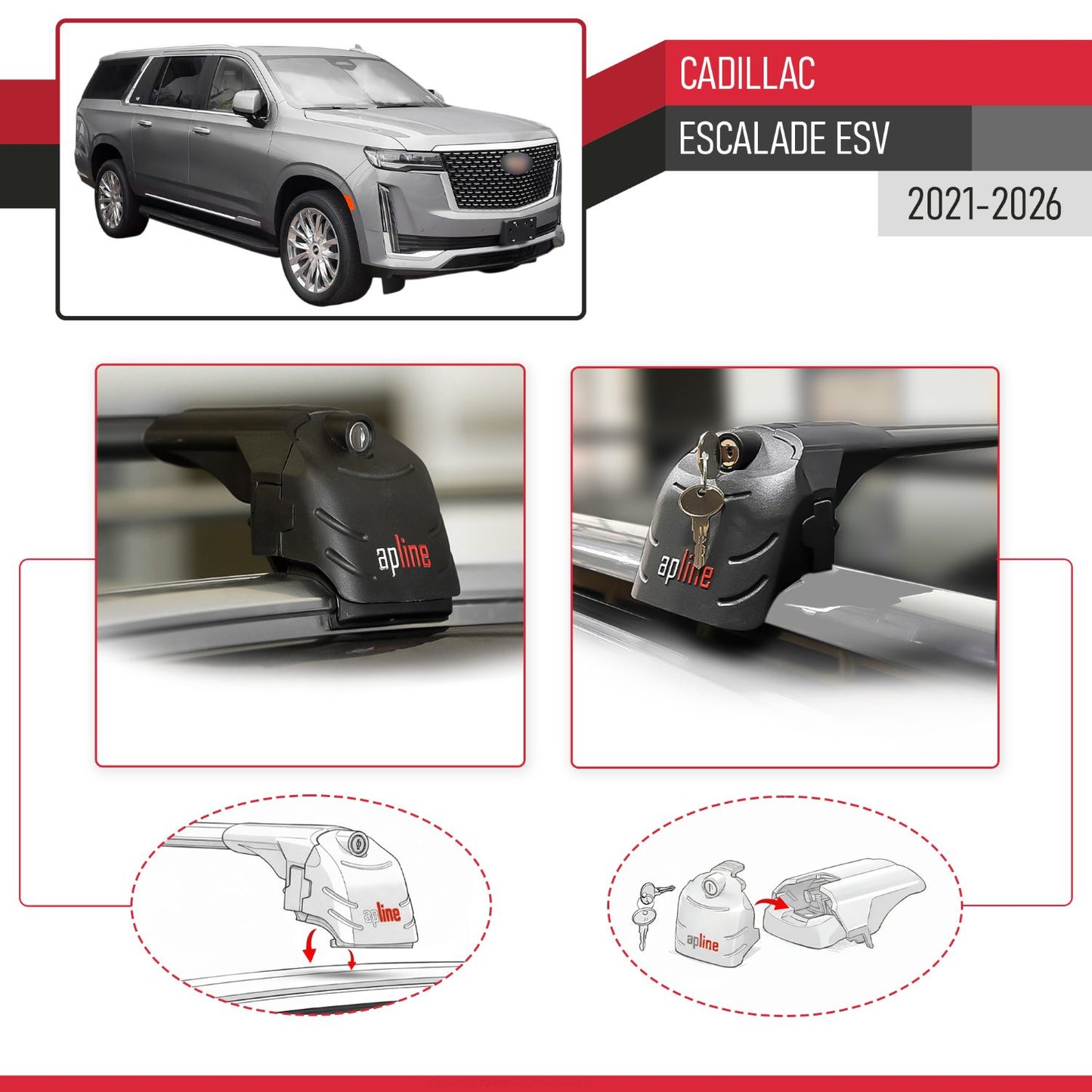 Compatible with Cadillac Escalade ESV 2021-2024 ACE-2 Car Roof Rack Cross Bar Black Aluminium 2 Bars