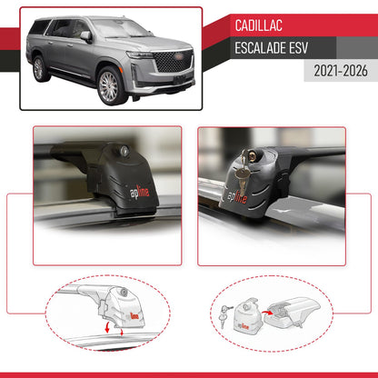 Compatible with Cadillac Escalade ESV 2021-2024 ACE-2 Car Roof Rack Cross Bar Black Aluminium 2 Bars