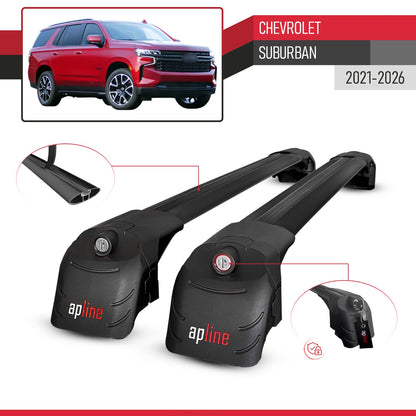 Compatible with Chevrolet Suburban 2021-2024 ACE-2 Car Roof Rack Cross Bar Black Aluminium 2 Bars