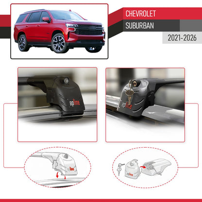 Compatible with Chevrolet Suburban 2021-2024 ACE-2 Car Roof Rack Cross Bar Black Aluminium 2 Bars