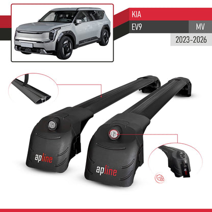 Compatible with Kia E V9 2024-2025 ACE-2 Car Roof Rack Cross Bar Black Aluminium 2 Bars