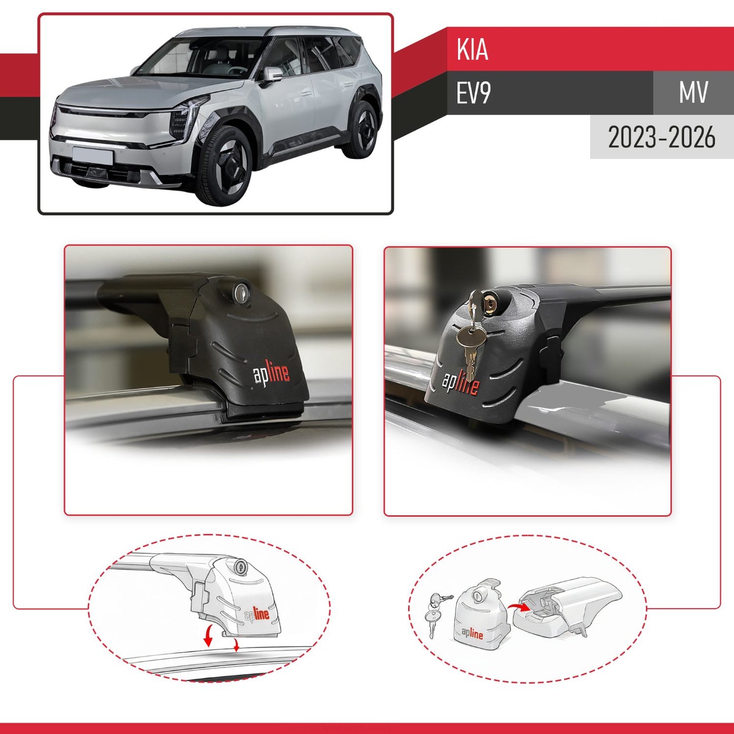 Compatible with Kia E V9 2024-2025 ACE-2 Car Roof Rack Cross Bar Black Aluminium 2 Bars