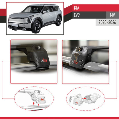 Compatible with Kia E V9 2024-2025 ACE-2 Car Roof Rack Cross Bar Black Aluminium 2 Bars