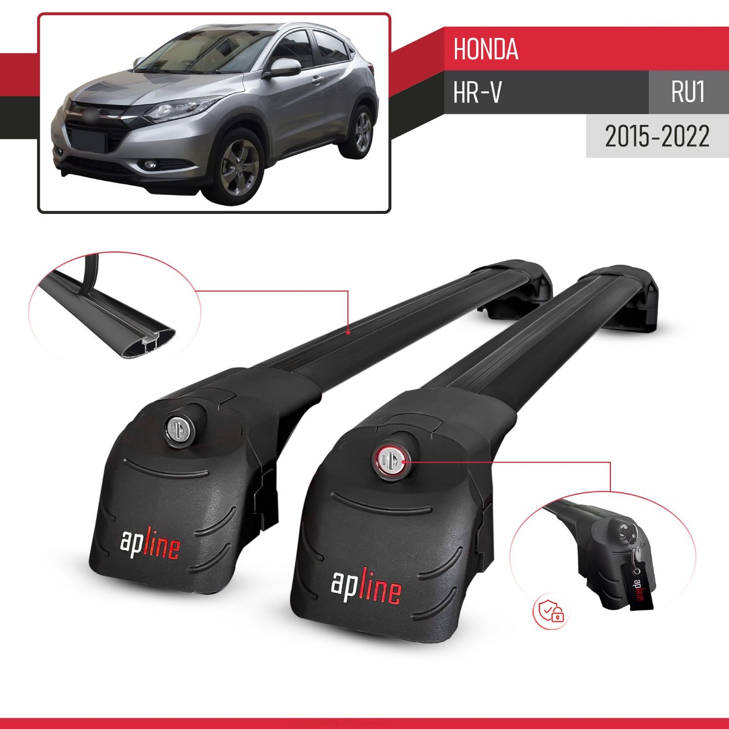 Compatible with Honda HR-V 2016-2022 ACE-2 Car Roof Rack Cross Bar Black Aluminium 2 Bars