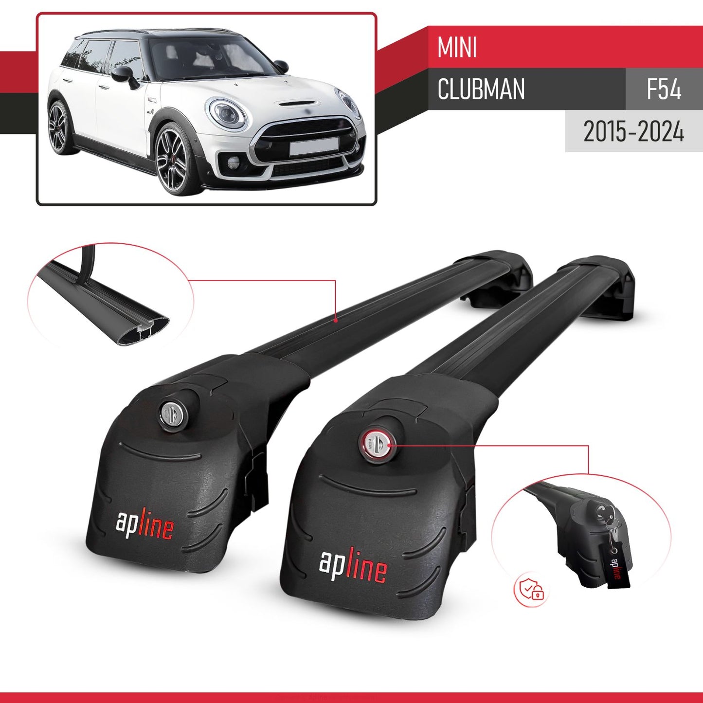 Compatible with Mini Clubman F54 2016-2024 ACE-2 Car Roof Rack Cross Bar Black Aluminium 2 Bars