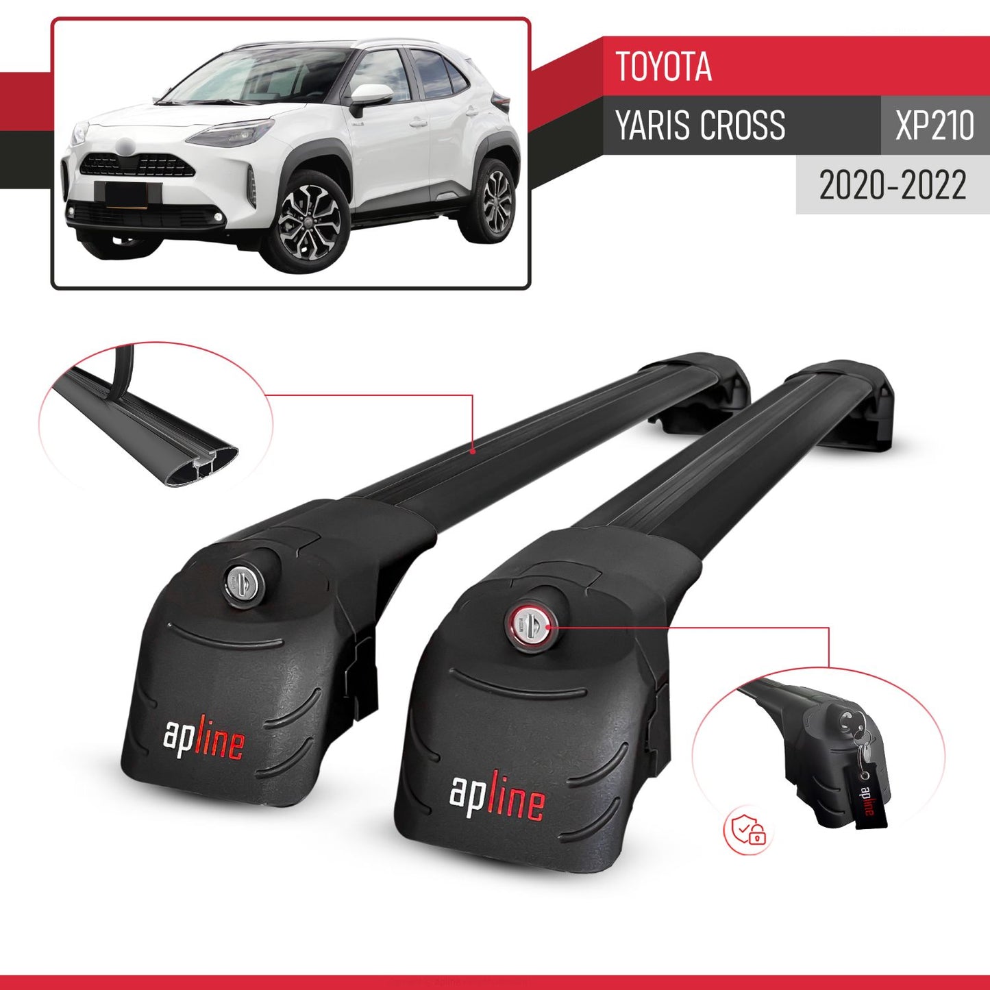 Compatible with Toyota Yaris Cross 2020-2025 ACE-2 Car Roof Rack Cross Bar Black Aluminium 2 Bars