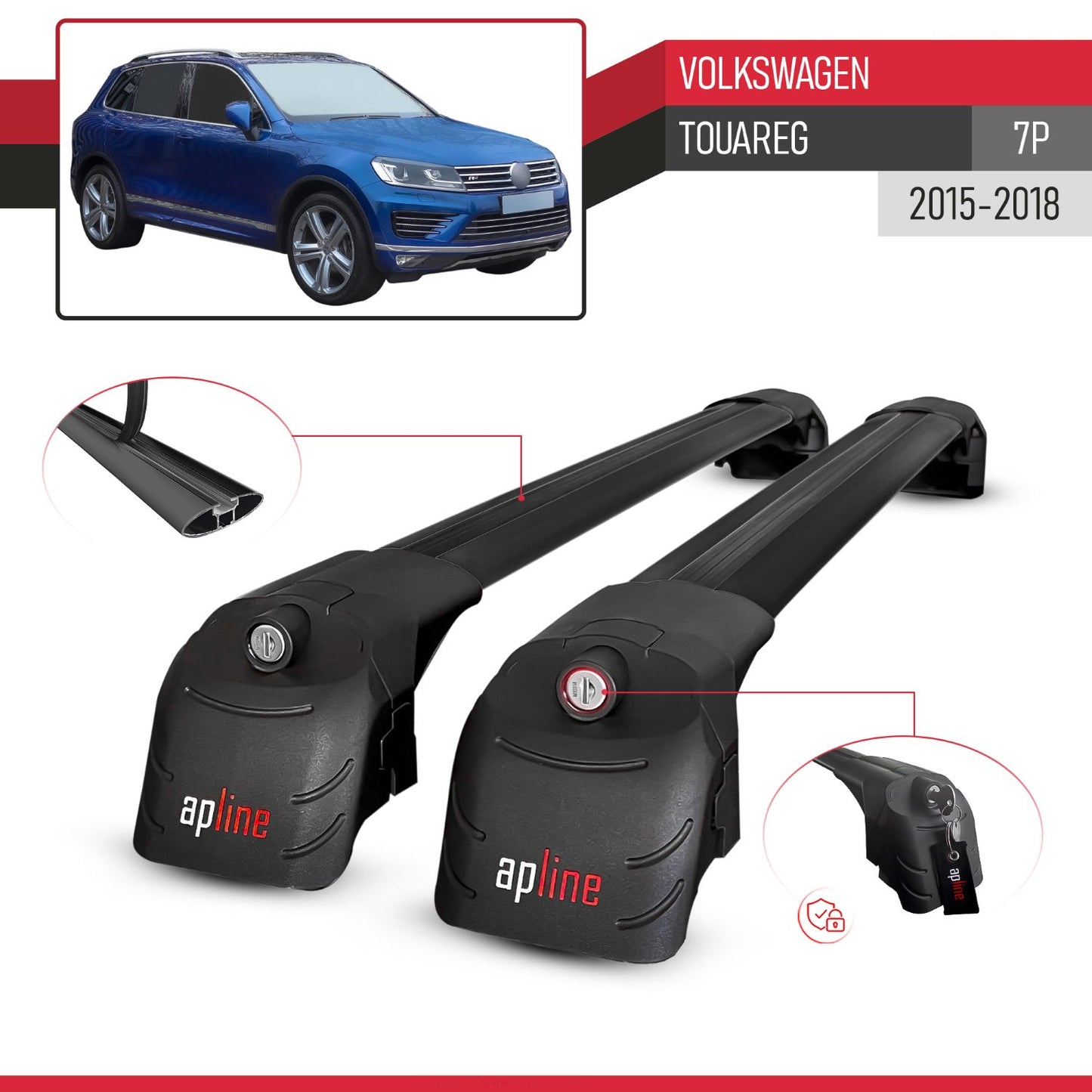 Kompatibel mit VW Touareg 2015-2018 ACE-2 Relingträger Dachträger Auto Gepäckträger Schwarz Aluminium 2 Stangen