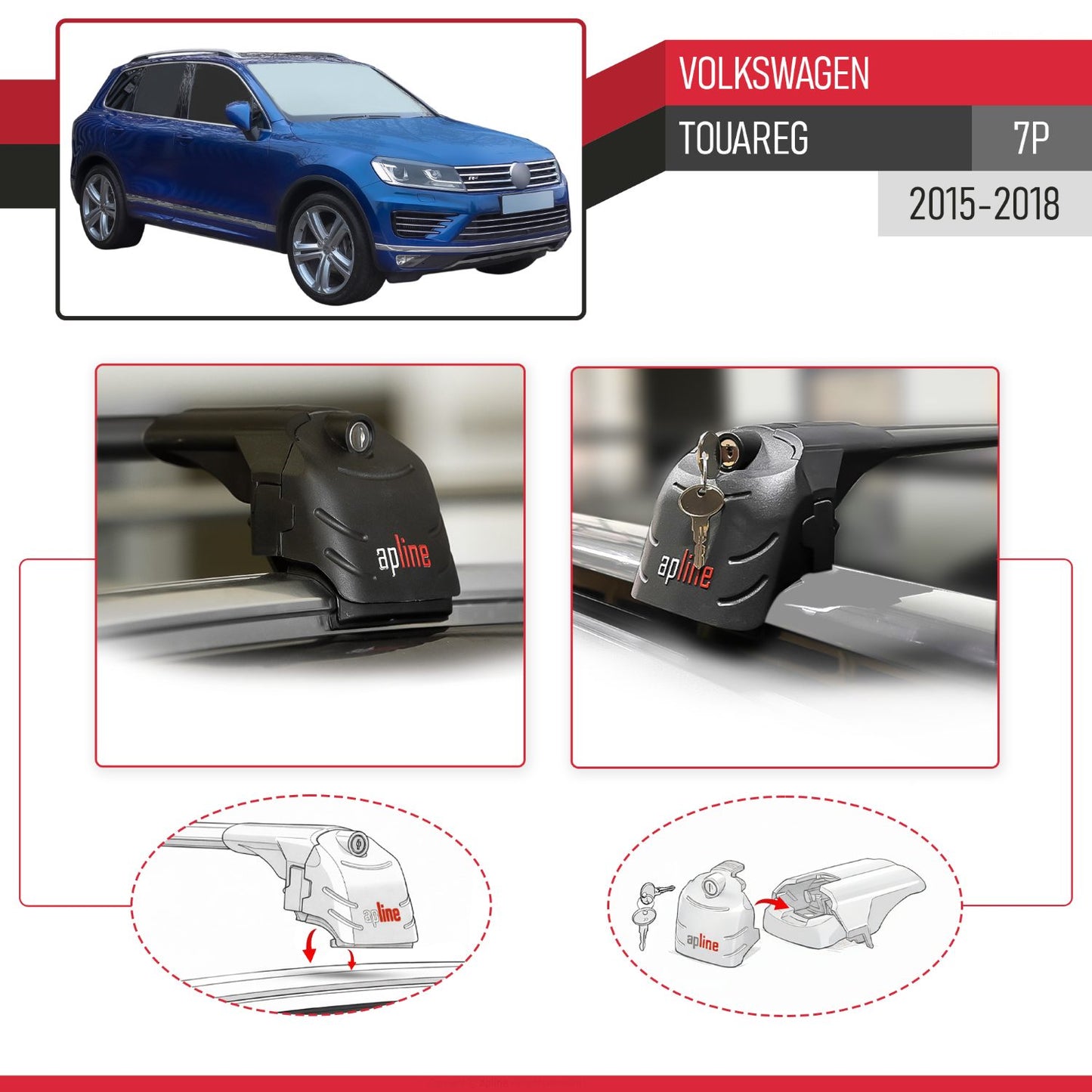 Kompatibel mit VW Touareg 2015-2018 ACE-2 Relingträger Dachträger Auto Gepäckträger Schwarz Aluminium 2 Stangen