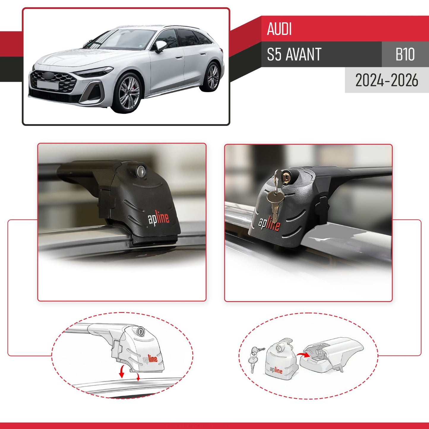 Compatible with Audi S5 Avant 2024-2025 ACE-2 Car Roof Rack Cross Bar Black Aluminium 2 Bars