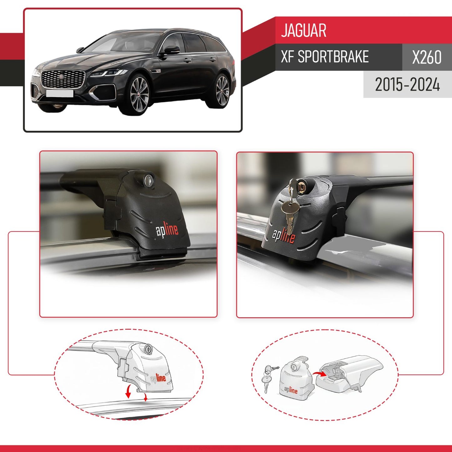 Compatible with Jaguar XF Sportbrake 2021-2024 ACE-2 Car Roof Rack Cross Bar Black Aluminium 2 Bars