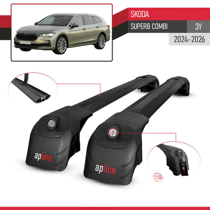 Kompatibel mit Skoda Superb Combi 2024-2025 ACE-2 Relingträger Dachträger Auto Gepäckträger Schwarz Aluminium 2 Stangen