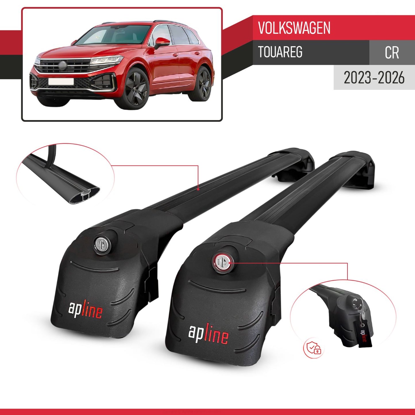Compatible with VW Touareg 2023-2025 ACE-2 Car Roof Rack Cross Bar Black Aluminium 2 Bars