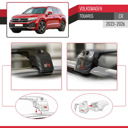 Compatible with VW Touareg 2023-2025 ACE-2 Car Roof Rack Cross Bar Black Aluminium 2 Bars