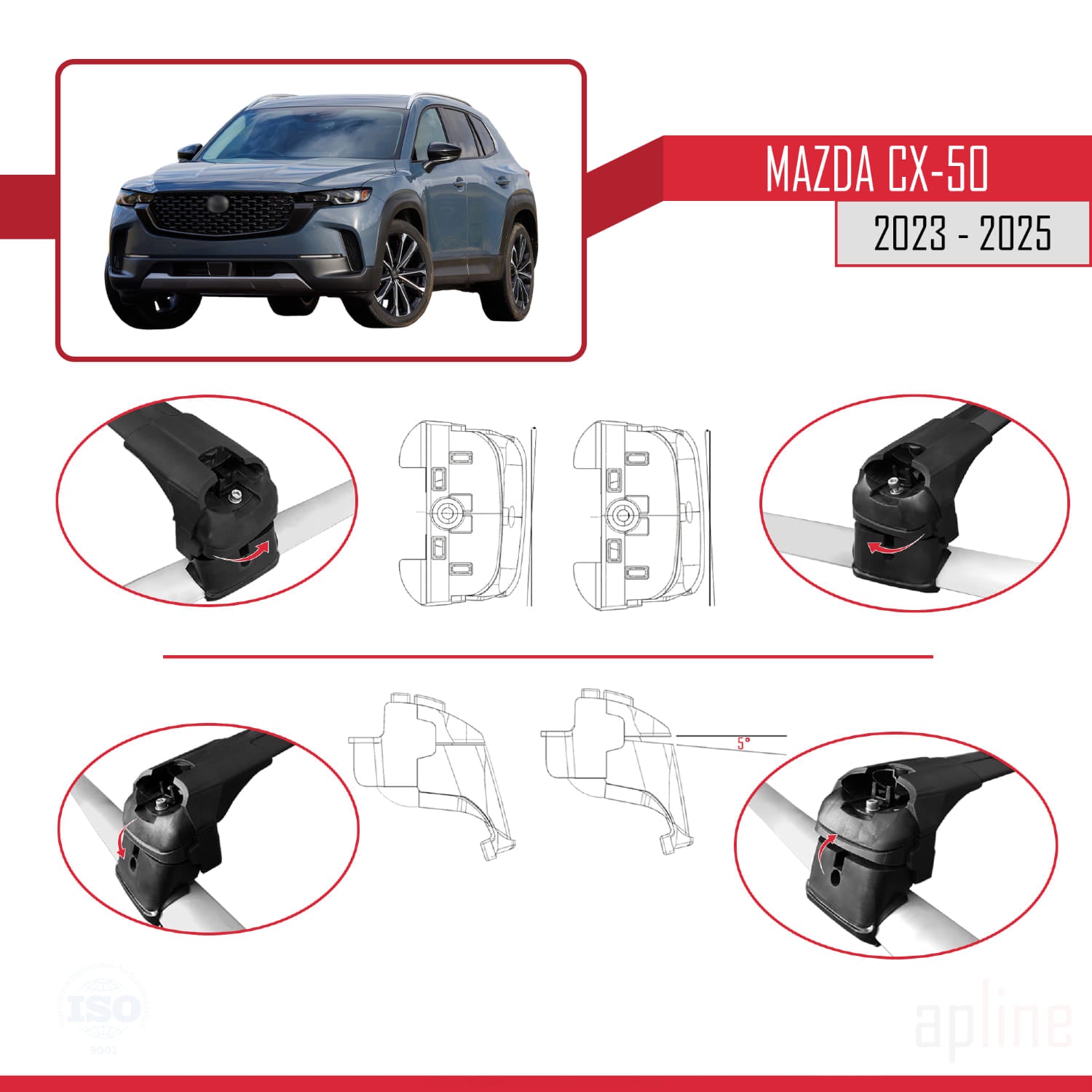 Compatible avec Mazda CX-50 2023-2025 ACE-2 Barres de Toit Railing Porte-Bagages de Voiture Noir Aluminium 2 Barres