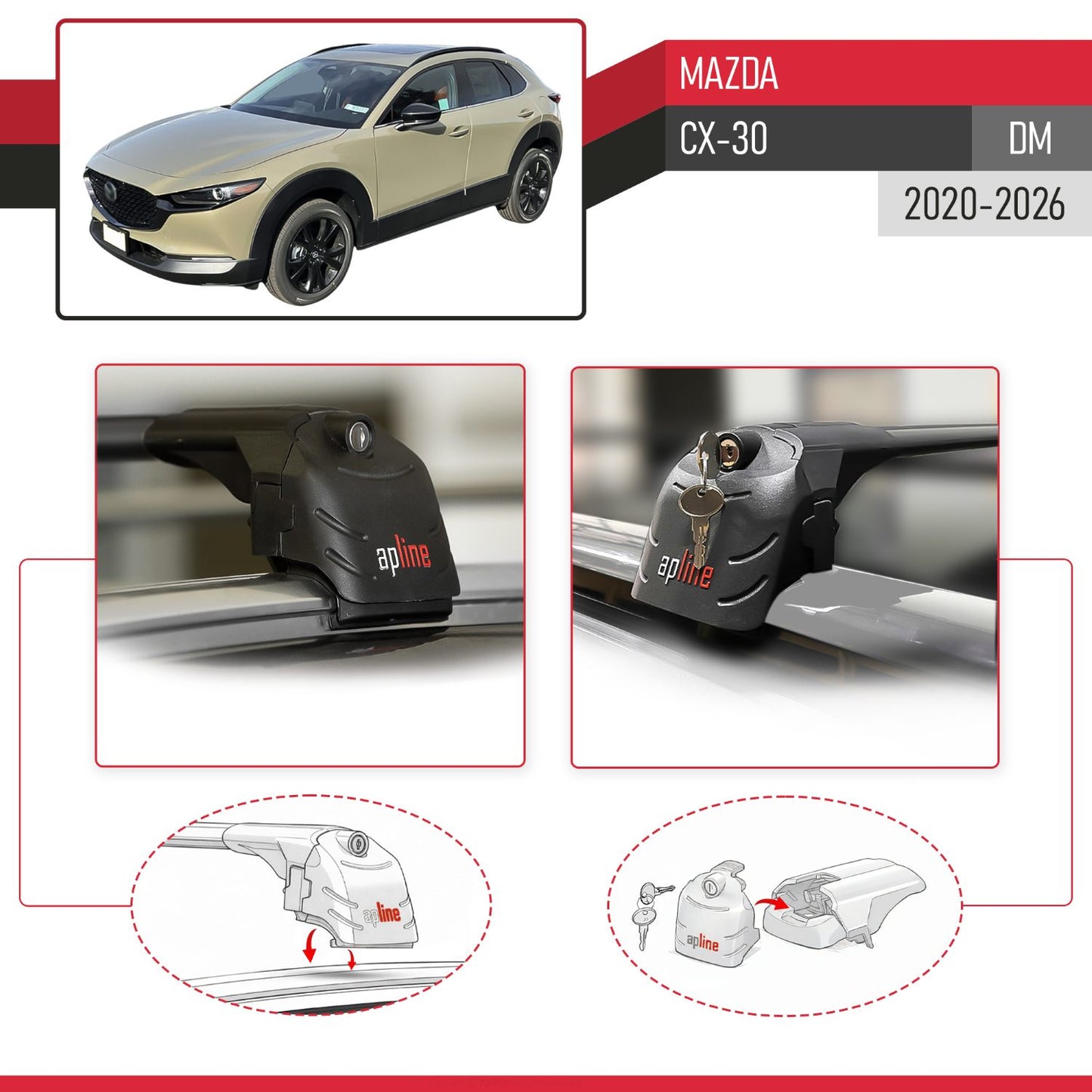 Kompatibel mit Mazda CX-30 2020-2025 ACE-2 Relingträger Dachträger Auto Gepäckträger Schwarz Aluminium 2 Stangen