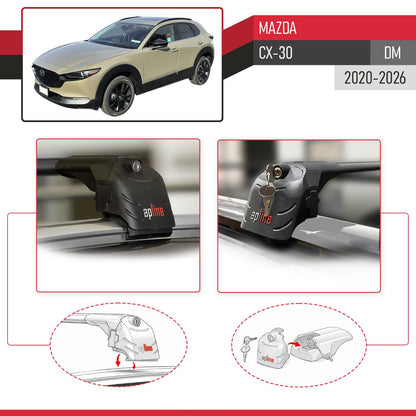 Kompatibel mit Mazda CX-30 2020-2025 ACE-2 Relingträger Dachträger Auto Gepäckträger Schwarz Aluminium 2 Stangen