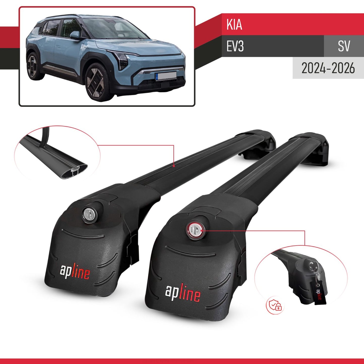 Kompatibel mit Kia EV3 2024-2025 ACE-2 Relingträger Dachträger Auto Gepäckträger Schwarz Aluminium 2 Stangen