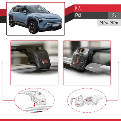Kompatibel mit Kia EV3 2024-2025 ACE-2 Relingträger Dachträger Auto Gepäckträger Schwarz Aluminium 2 Stangen