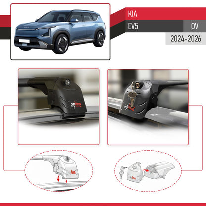 Compatible with Kia EV5 2024-2025 ACE-2 Car Roof Rack Cross Bar Black Aluminium 2 Bars