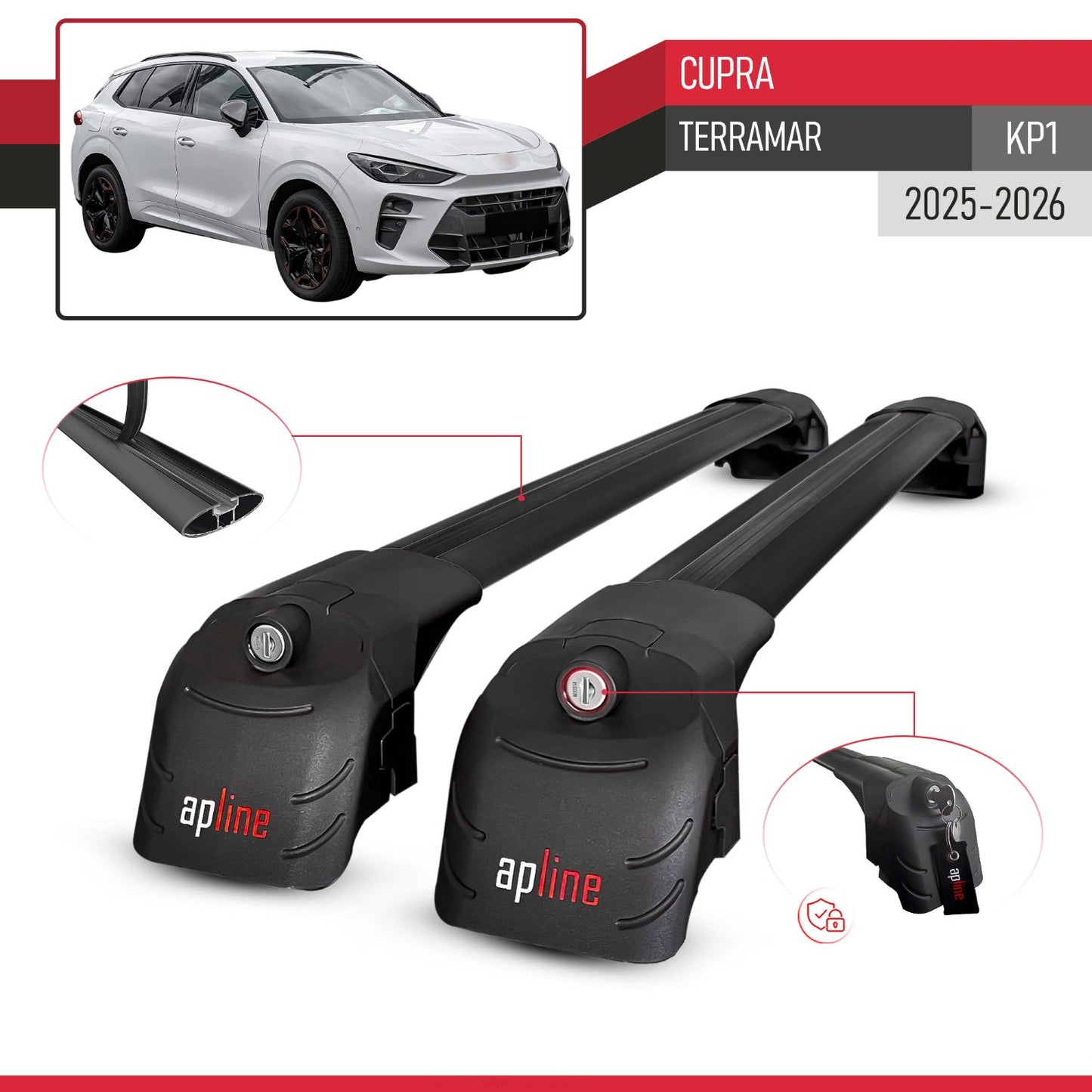 Kompatibel mit Cupra Terramar 2025 ACE-2 Relingträger Dachträger Auto Gepäckträger Schwarz Aluminium 2 Stangen