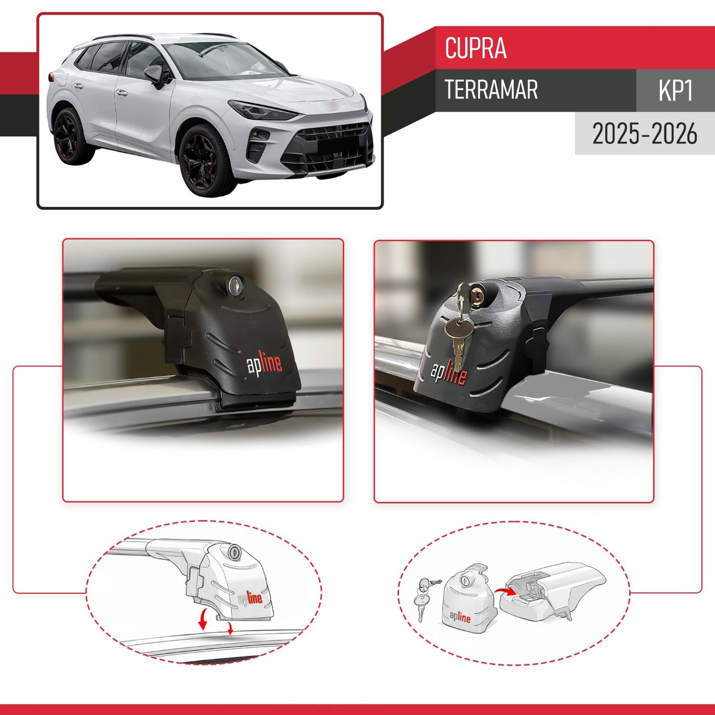 Kompatibel mit Cupra Terramar 2025 ACE-2 Relingträger Dachträger Auto Gepäckträger Schwarz Aluminium 2 Stangen
