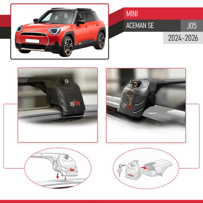 Compatible with Mini Aceman SE 2024-2025 ACE-2 Car Roof Rack Cross Bar Black Aluminium 2 Bars