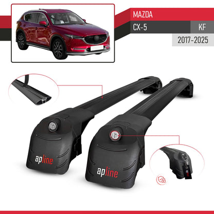 Compatible with Mazda CX-5 2017-2025 ACE-2 Car Roof Rack Cross Bar Black Aluminium 2 Bars